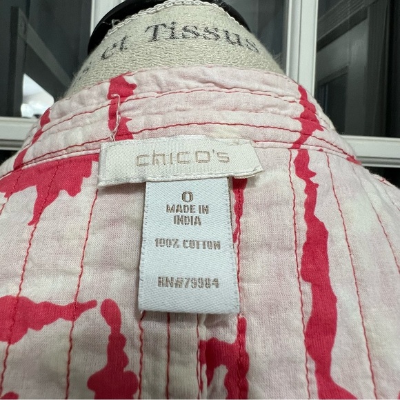 Chico’s Quilted Blazer Jacket Womens Size 0 Reversible Open Front Coral - Picture 8 of 11